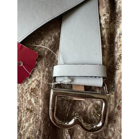 Brooks brothers woman belt gray silver B shaped buckle Italy wide 1.5” M rare main image 16